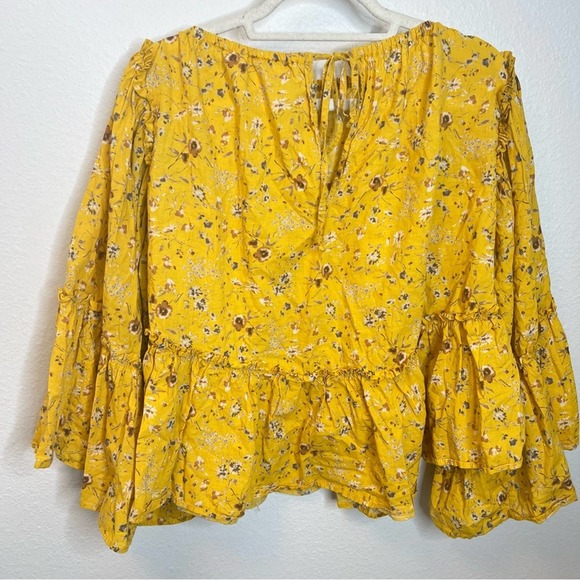 Aniye By Bell Sleeve Yellow Floral Boho Peasant Top - Picture 7 of 9